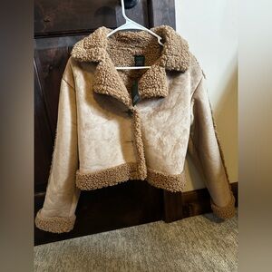 WILD FABLE Faux Suede Sherpa Lined Brown Winter Snow Teddy Jacket Small NEW Tags